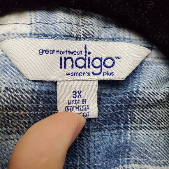 Great Northwest Indigo Top Women’s 3X Blue Plaid Flannel Button-Up Classic Colla - Picture 2 of 8